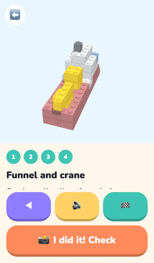 A 3D brick icebreaker on step 4 of 4, Funnel and crane