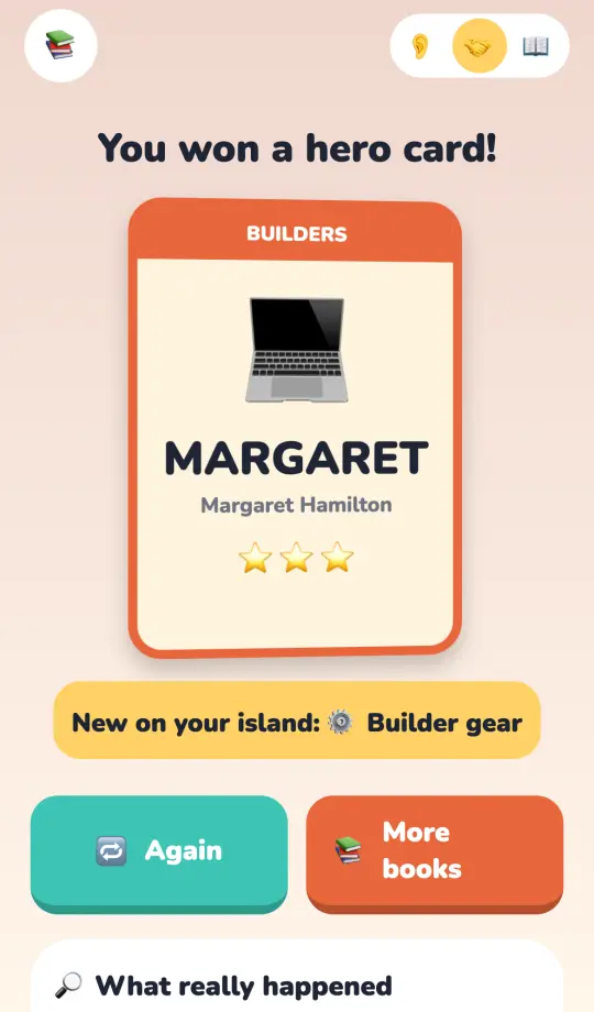 You won a hero card: Margaret Hamilton, three stars
