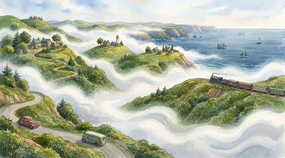 Watercolor illustration for Why Fog Rolls Over Hills