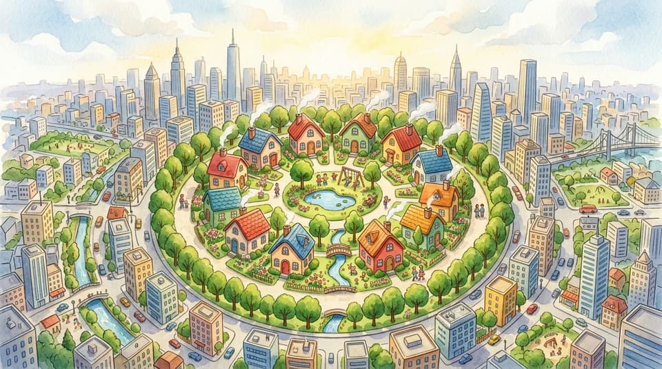 Watercolor illustration for The Town Inside a Town