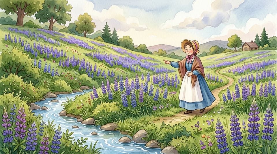 Watercolor illustration for The Flower Mix-Up, near Larkspur