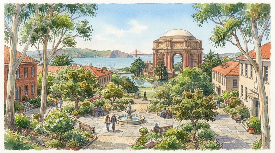 Watercolor illustration for Yoda Lives in a Fountain, near San Francisco