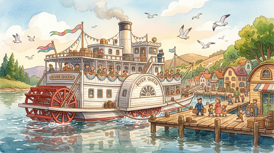 Watercolor illustration for The Biggest Wooden Ship