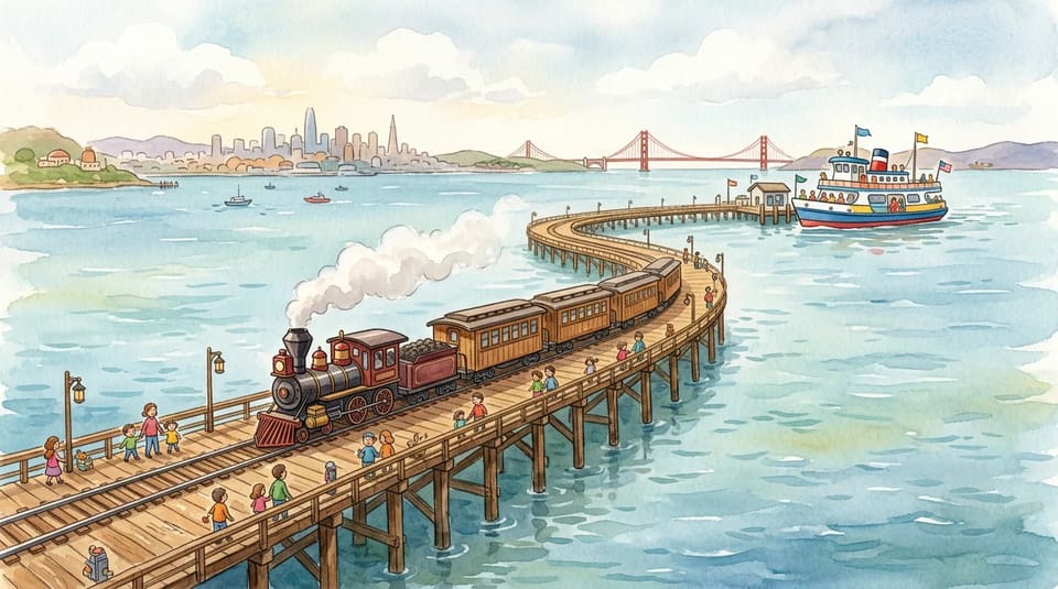 Watercolor illustration for The Super Long Train Pier