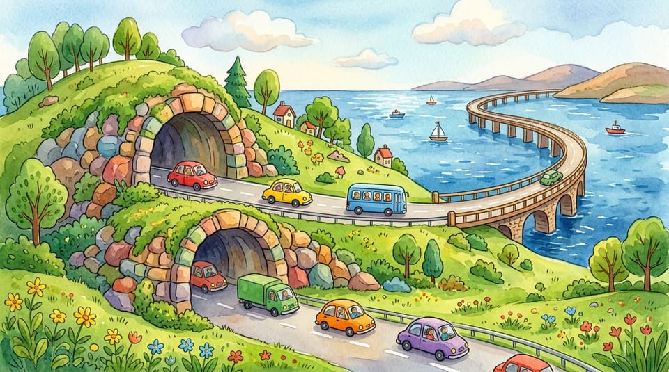 Watercolor illustration for The Tunnel Bigger Than Any Other
