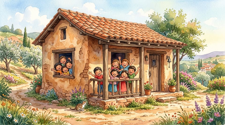 Watercolor illustration for The House With 21 Kids