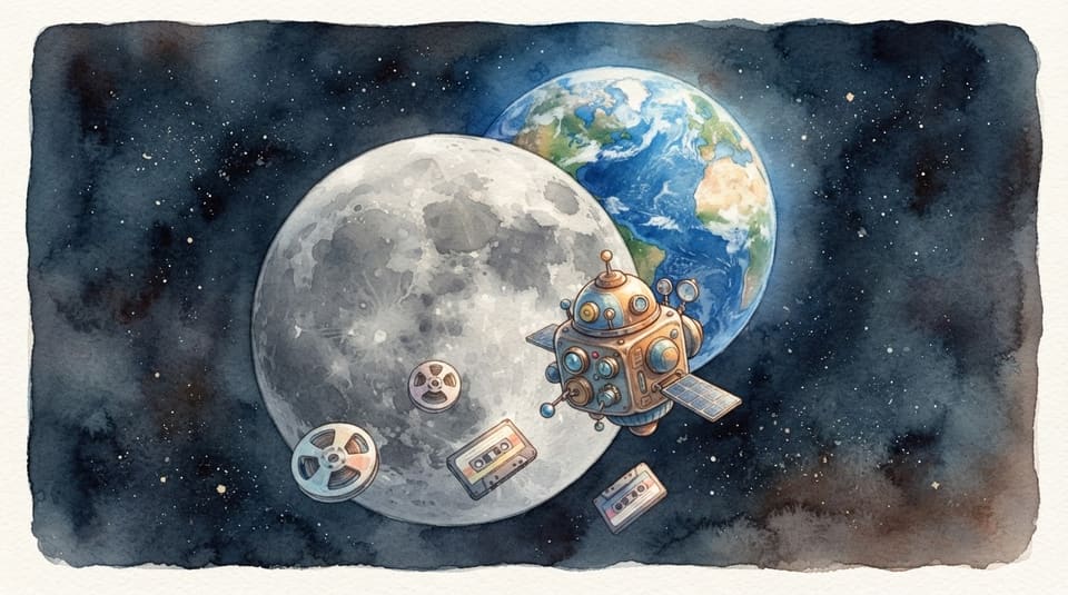 Watercolor illustration for The Forgotten Moon Tapes, near Mountain View