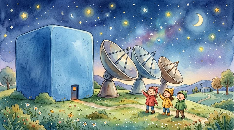 Watercolor illustration for The Mystery Blue Cube