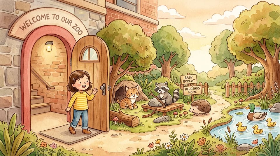 Watercolor illustration for The Zoo in the Basement