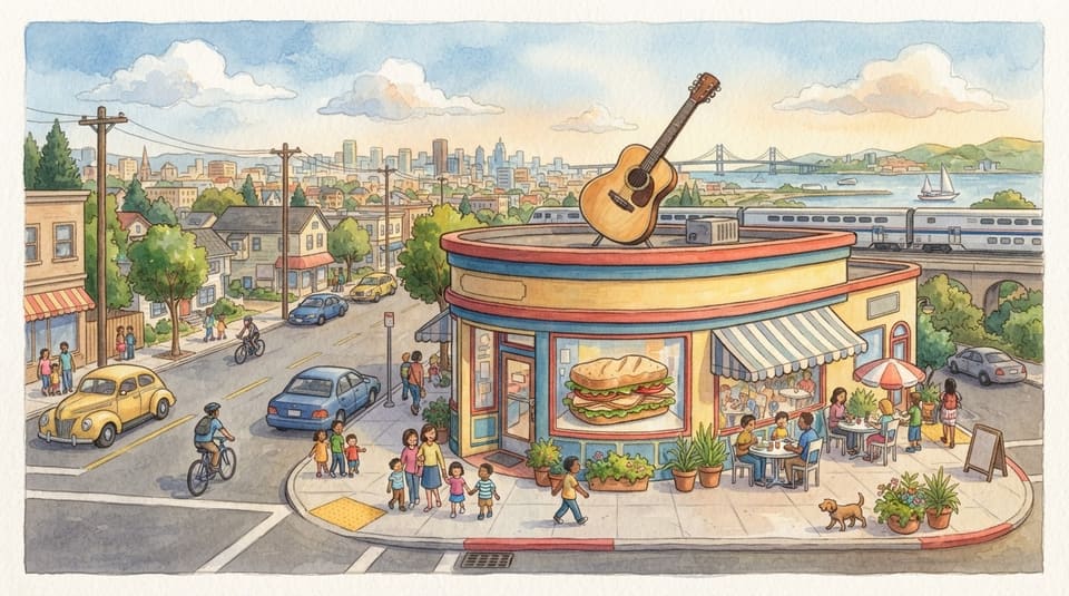 Watercolor illustration for The Cafe That Can't Fail, near Oakland