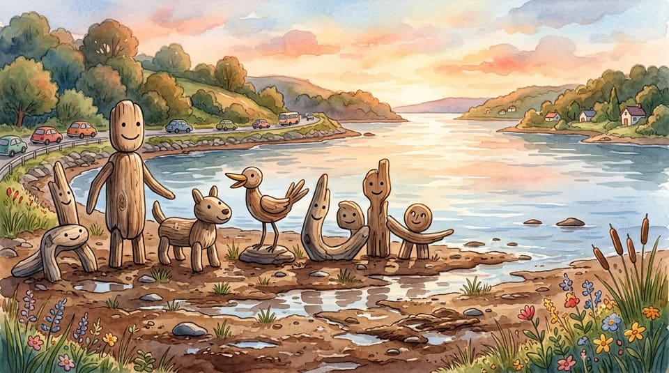 Watercolor illustration for The Mud Sculptures by the Bay