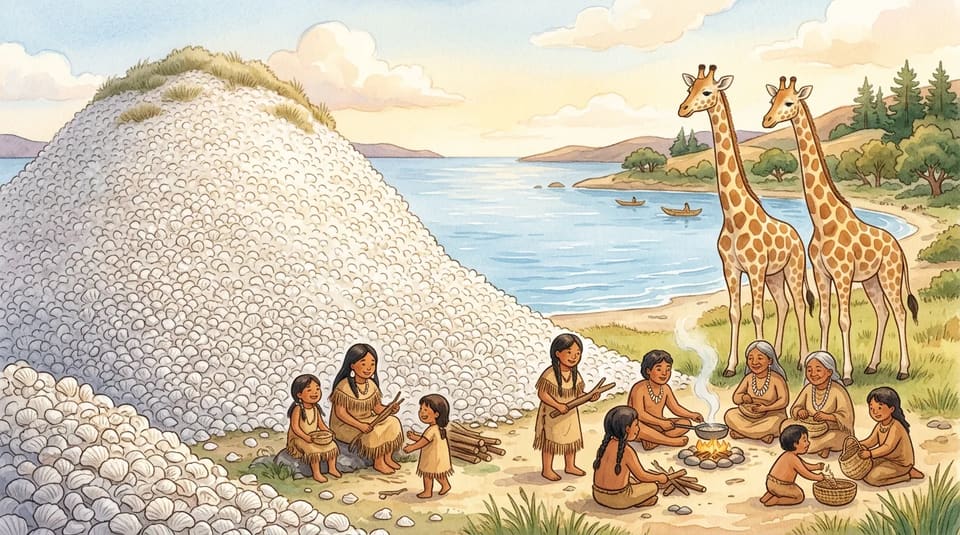 Watercolor illustration for The Giant Hill Made of Shells