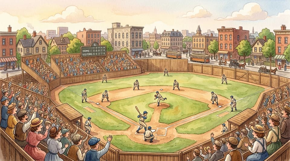 Watercolor illustration for The Ballpark That Was Right Here