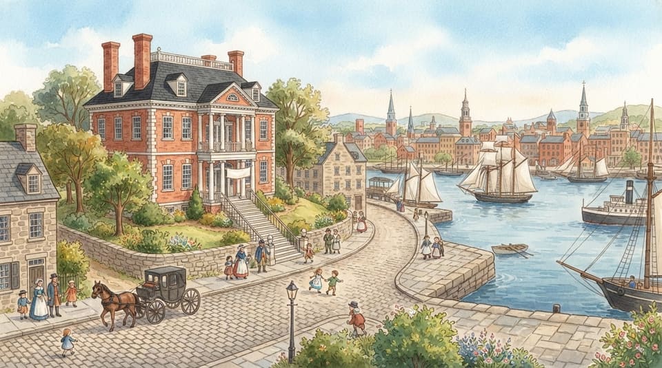Watercolor illustration for The House Waiting for Washington, near New York City